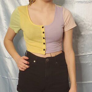 pastel colorblock button up crop top